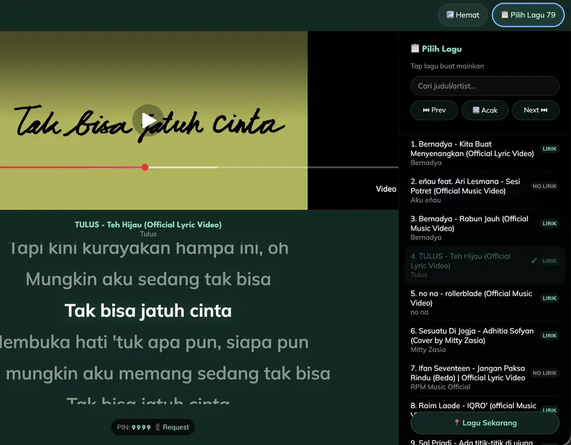 79 lagu, dipilih dari ponsel siapa pun di ruangan
