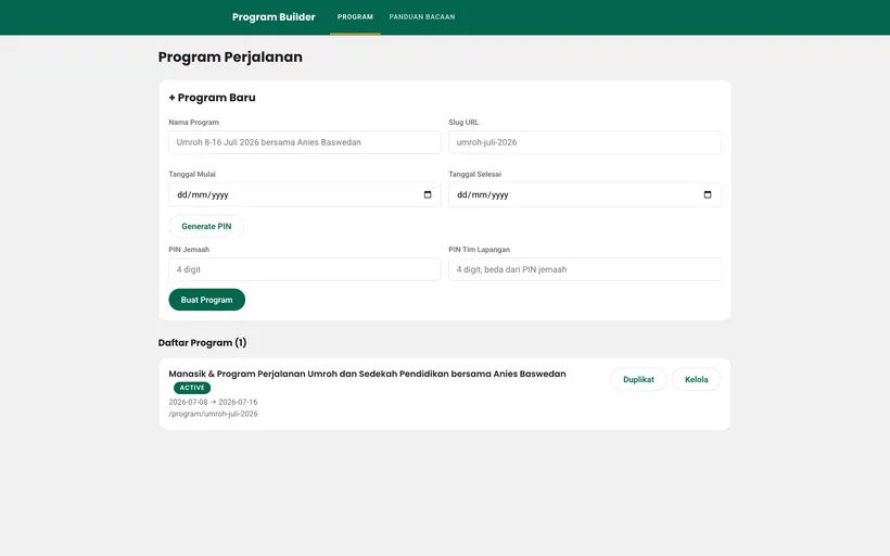Admin builder — menyusun program keberangkatan baru