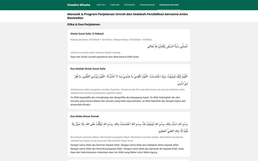Panduan Bacaan — doa dan etika perjalanan, global lintas-program
