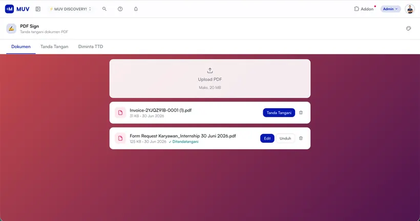Inside MUV: documents waiting, and which are already signed
